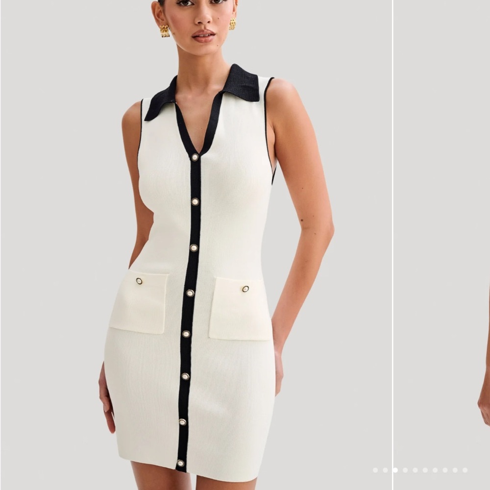 Meshki White Mini Dress with Black Trim